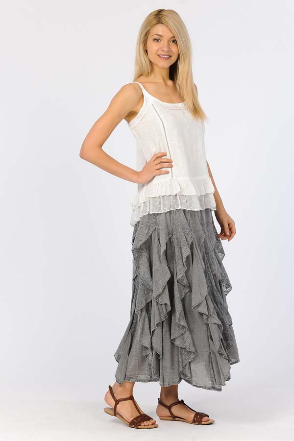 Lace Ruffle Skirt - Charcoal / Gray